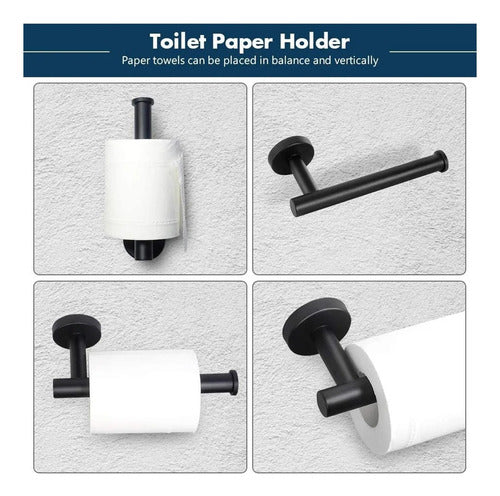 Set De 7 Accesorios Baño Acero Inoxidable Toallero - Norplat Negro