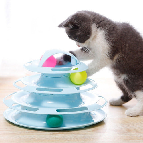 Divertido Juguete Para Gatos Torre 3 Niveles Pelota Raton Celeste