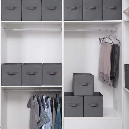 Kit 6 Cajas Organizadoras Cubo Plegables Closet Ropa Norplat Gris Oscuro Lisa