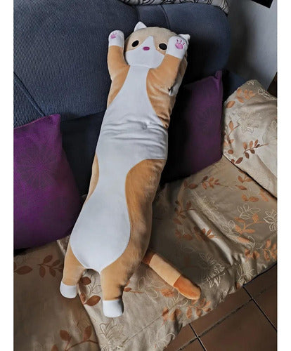Peluche Almohada Gatito Largo Gato Grande 90 Cm - Norplat Marrón Claro