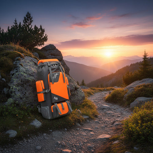 Mochila Impermeable Norplat 90l Para Camping Trekking Viajes Naranja Claro Liso