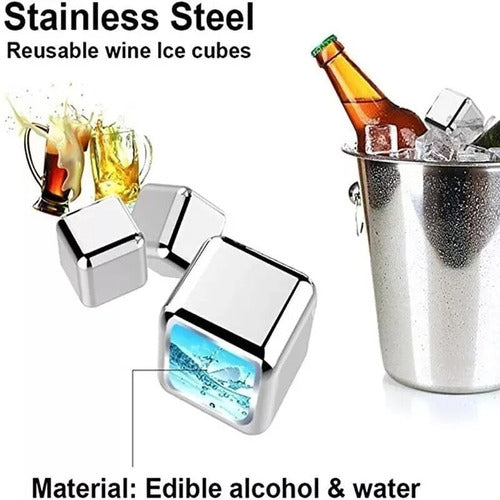 Set 4 Cubos De Acero Inoxidable Para Enfriar Bebidas Plateado