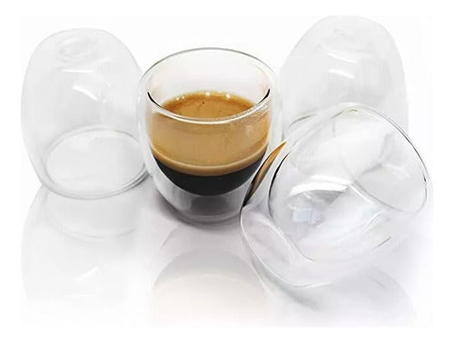 Set 4 Tazas Espresso Doble Pared 250ml Frio, Caliente Cukin Transparente Sin Asa