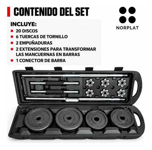 Set Mancuernas 50kg Norplat Fitness Pesas Peso Regulable Negro