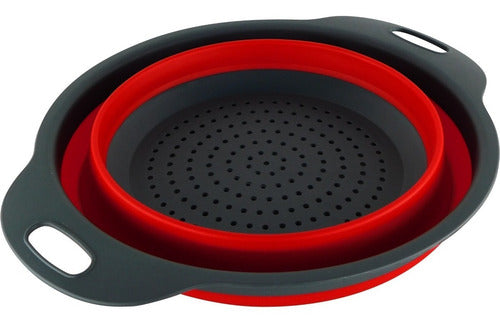 Colador Plegable Para Lavar Fruta O Verdura - Cukin Gris Y Rojo