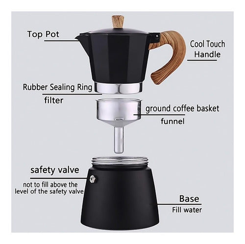 Cafetera Espresso Italiana De Diseño Premium 6 Tazas Cukin Negro