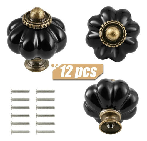 12 Manillas Mueble Tiradores Cocina Vintage Mueble - Norplat Negro Calabaza