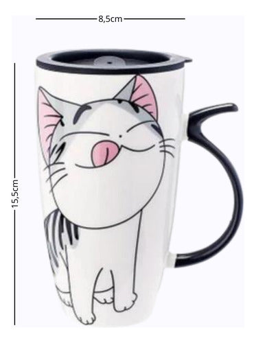Taza Tazón Grande Gato 650ml Tapa Cuchara Bombilla - Norplat 01 - Blanco
