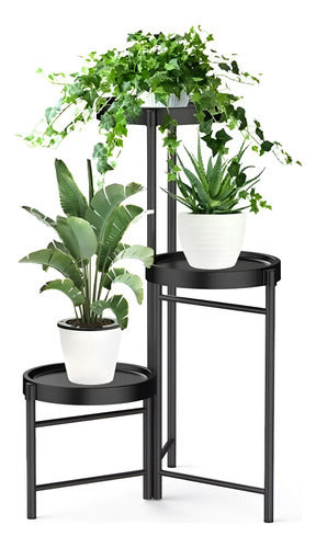 Pedestal Para 3 Plantas / Porta Maceteros Metalico - Norplat Negro Lisa