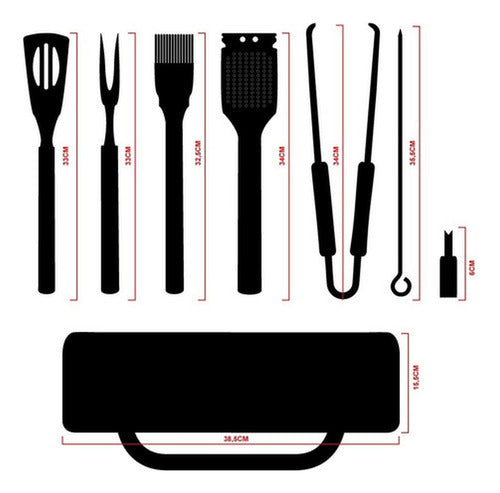 Set Parrillero 20 Piezas De Acero Inoxidable + Bolso Norplat Plateado