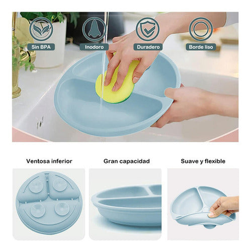 Set Alimentación Bebe Silicona 8 Piezas Bpa Free - Norplat Celeste