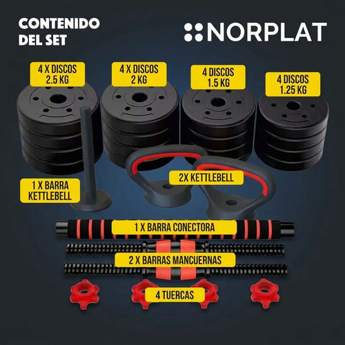 Set Mancuernas Ajustable Norplat 30kg Juego De Pesas Unibles Negro