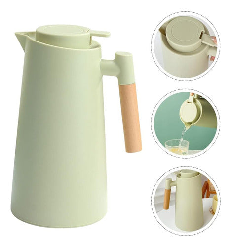 Jarra Termica Norplat 1 Litro Vidrio Aislante Calor Frio Verde Oliva