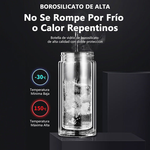 Botella Infusor Vidrio Borosilicato Infusión Separado De Té Blanco