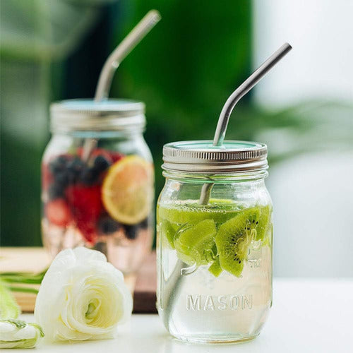 Set 6 Bombillas Bebida Reusable Bolsa + Limpiador - Norplat Plateado