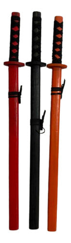 Pack 3 Katana Japonesa Madera Entrenamiento 73cm - Norplat Rojo Y Negro