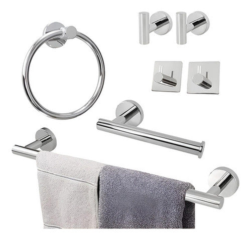 Set De 7 Accesorios Baño Acero Inoxidable Toallero - Norplat Plateado