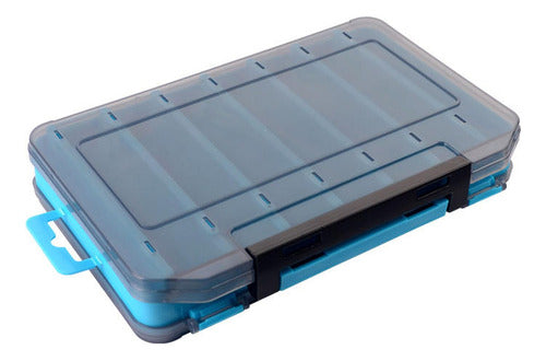 Caja Porta Señuelos Pesca 14 Compartimientos Doble - Norplat Azul