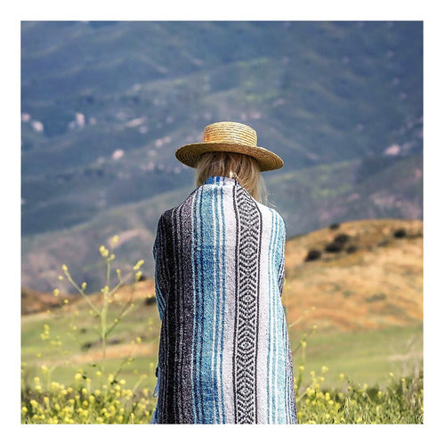 Mantas Mexicanas Hechas A Mano, Manta De Sarape Tejida A Man Blanco Negro Celeste