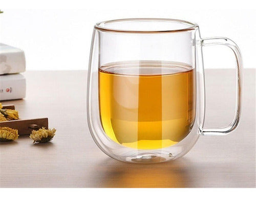 Set 2 Tazas Doble Pared Vidrio 250ml Cafe Cappuccino Norplat Transparente