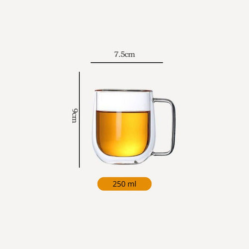 Set 2 Tazas Doble Pared Vidrio 250ml Cafe Cappuccino Norplat Transparente