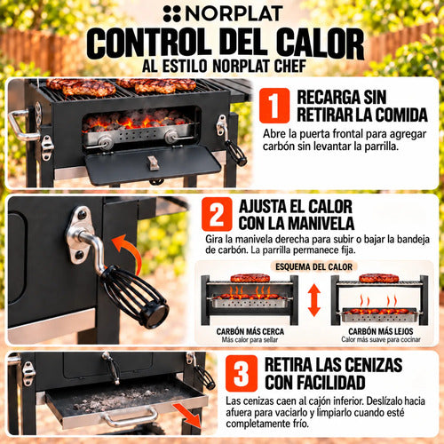 Parrilla Carbón Tapio Norplat Asado Elevador Bbq Grill Rueda Negro
