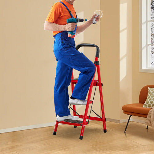 Escalera Tijera 3 Peldaños Multiproposito Plegable - Norplat Rojo