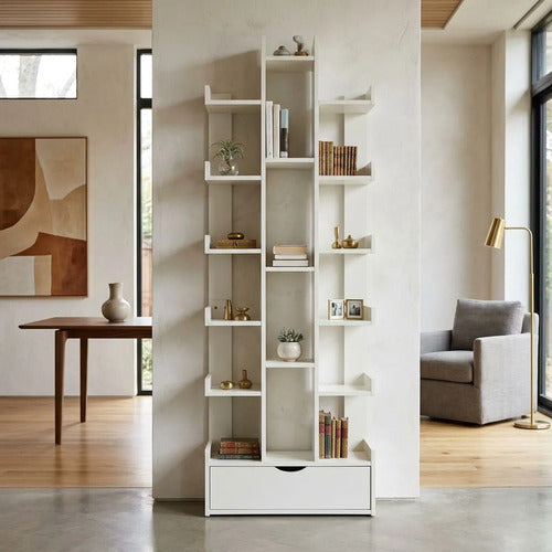 Estante Librero Norplat Madera - Estantería Niveles Y Cajón Blanco