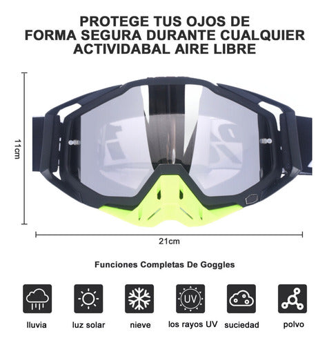Antiparras Gafas Uv Motocross Scooter Moto Snowboard Norplat Verde Plateado Adulto