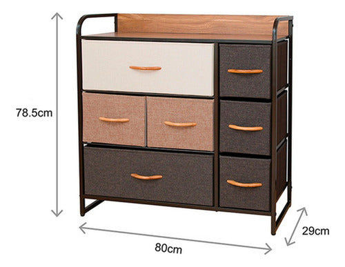 Cajonera Comoda Norplat 7 Cajones Marco Metálico Tapa Madera Marrón Claro