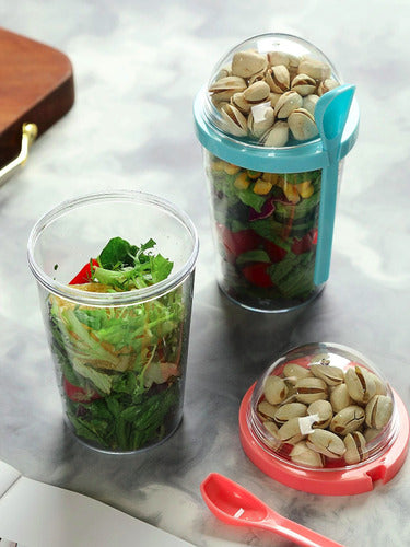 Norplat Set 2 Vasos Yogurt Cereal 400ml Tapa Cuchara Pote Multicolor