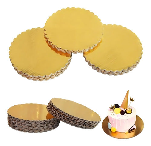 12 Bandeja Dorada Base Redonda Torta Carton 30cm - Norplat Dorado