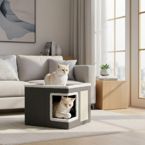 Casa Cama Iglu Gato Plegable + 2 Cojines Y Pompon - Norplat Gris Oscuro Iglú