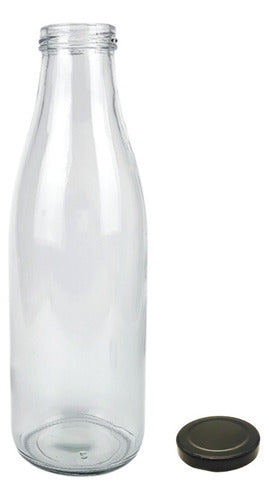 Botellas De Vidrio Lechera 1 Litro Pack 24 Con Tapa Incluida Tapa Negra