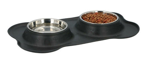 Plato Doble Silicona Platos Para Perro Bebedero Comedero Wuf Negro