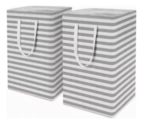 4 Cesto Grande Ropa Sucia Y Lavandería Plegable - Norplat Gris Y Blanco Rayado