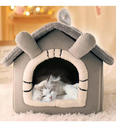 Cama Casa Iglu Felpa Suave Invierno Gatos Perros L - Norplat Gris Conejito