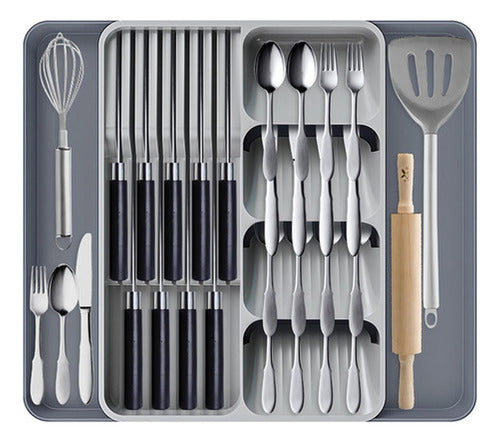 Organizador De Cubiertos Servicio Cocina Extensible Norplat Gris
