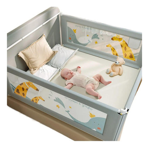 Baranda Cama Seguridad Bebe Plegable Ajustable 200cm Norplat Gris Jirafa Elefante