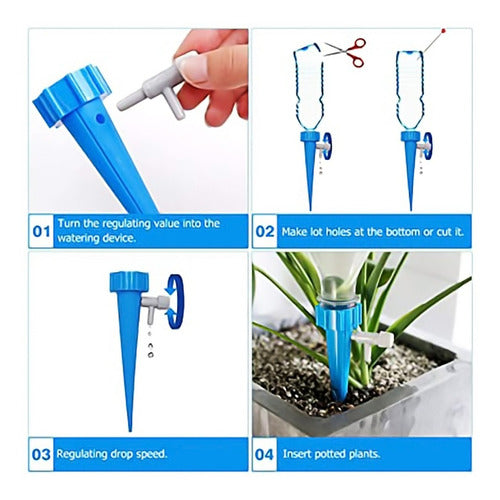 Set 10 Estacas Riego Goteo Para Botella Celeste