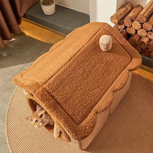 Cama Casa Iglu Felpa Suave Invierno Gatos Perros L - Norplat Marrón Claro Conejito