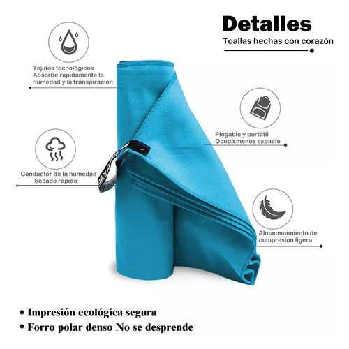 Toalla De Deporte Microfibra Set X3 Secado Rapido - Norplat Azul Microfibra