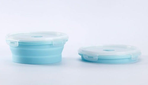 Contenedores Silicona Plegables X2 Tapa Alimentos Microondas Celeste