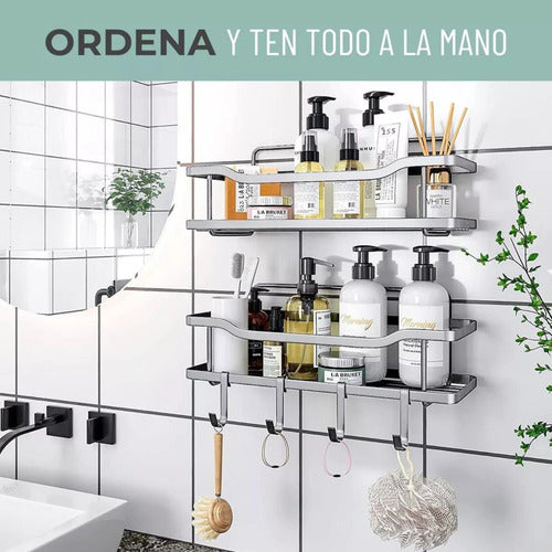 Organizador Ducha X2 Adhesivo Baño Esquinero Repisa Inoxidab Negro