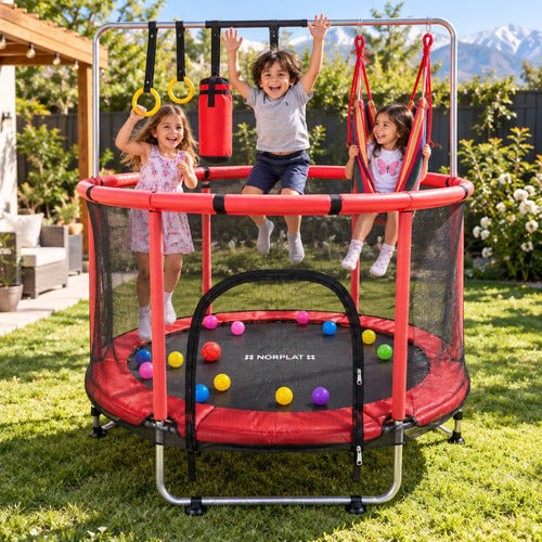 Cama Elástica 1.5mt Saltarina Trampolin Para Niños Norplat Negro Rojo