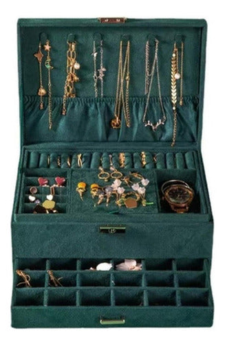 Maletin Joyero 3 Niveles Organizador De Joyas - Norplat Verde Oscuro