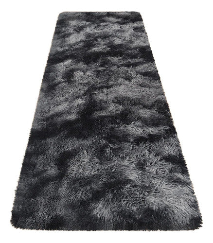 Alfombra Bajada De Cama Peluda 160x60cm 3cm Suave - Norplat Gris Oscuro Y Negro Liso