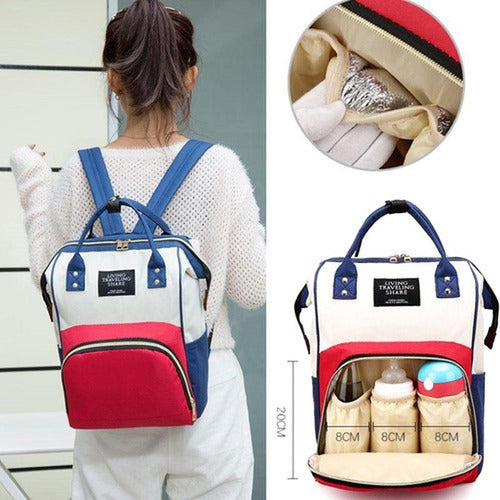 Mochila Pañalera Bebé Mamá Bolso Maternal - Norplat Rojo, Azul Y Blanco Liso