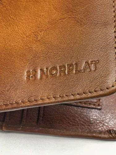 Billetera De Cuero Hombre Anti Rfid Anti Clonacion - Norplat Marrón Claro Liso