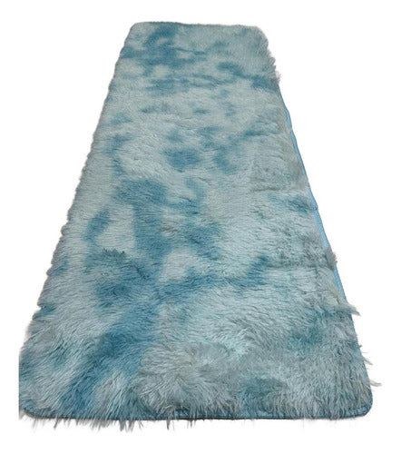 Alfombra Bajada De Cama Peluda 160x60cm 3cm Suave - Norplat Celeste Jaspeado Liso